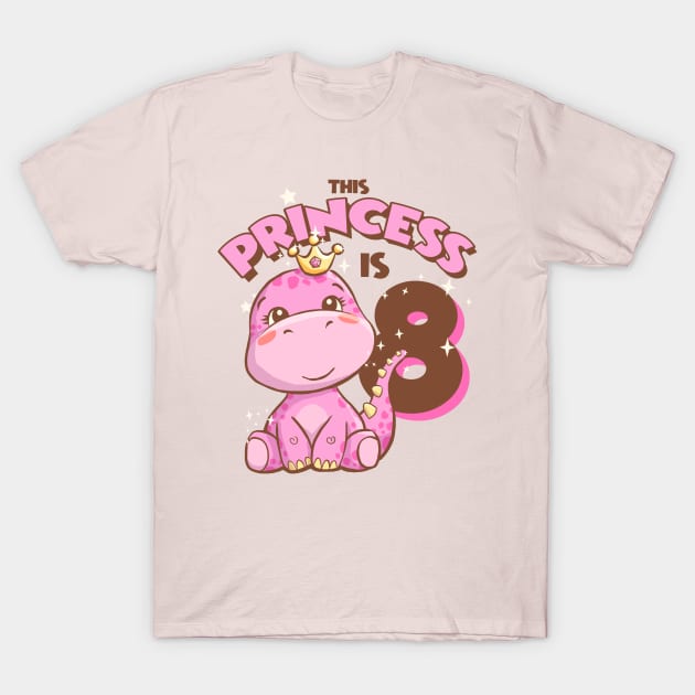 This Princess is 8 Girls 8th Birthday Pink Dinosaur Party T-Shirt by Irene Koh Studio